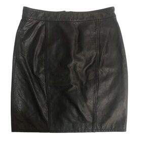 Vintage BYRNES & BAKER Lined Black Leather High Waist Above Knee Skirt